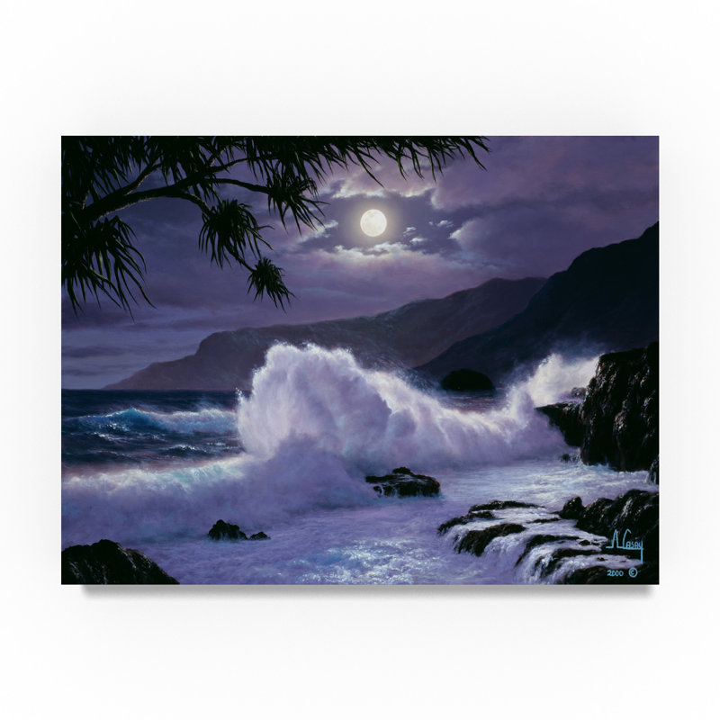 Large Waves Landscape Print on Canvas with Solid Wood Frame