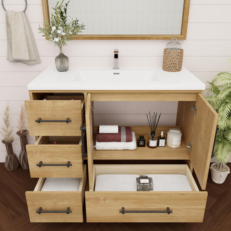 Meuble-lavabo simple 41,7 po avec plateau Victoria, Chêne