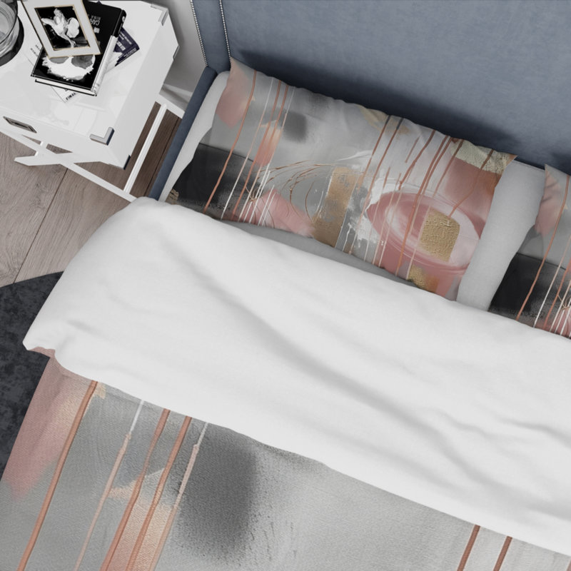 Pink Gold Circle Complexity - Modern Duvet Cover Set - Microfiber Polyester, Twin Duvet Cover + 1 Standard Sham