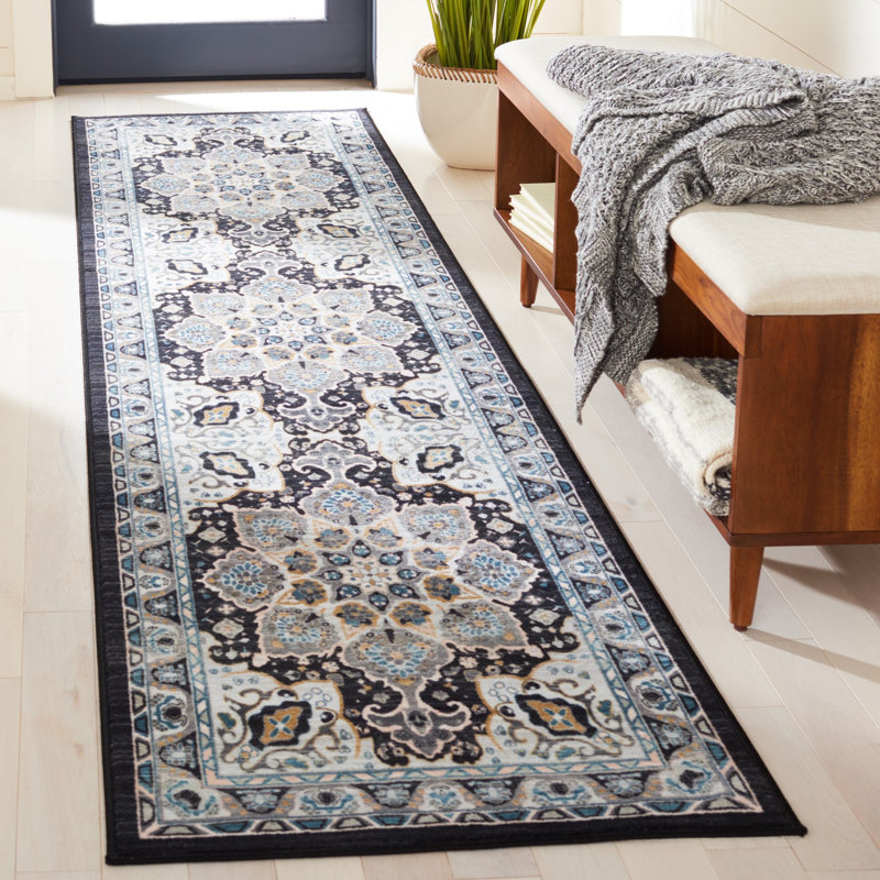 Manado Oriental Gray/Light Blue Area Rug, Runner 2'2" x 9'