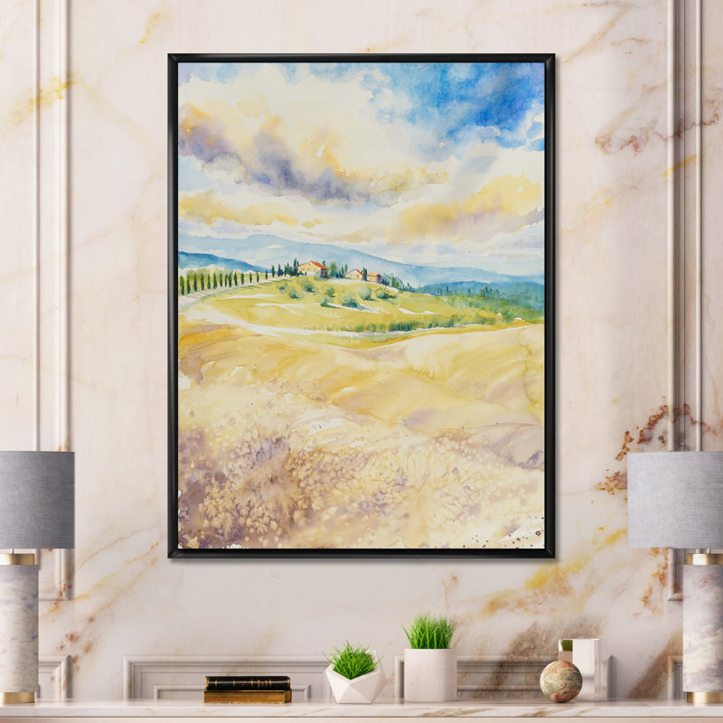 Paysage rustique italien - peinture sur toile, H 40 po x l 30 po, Toile à cadre flottant noir