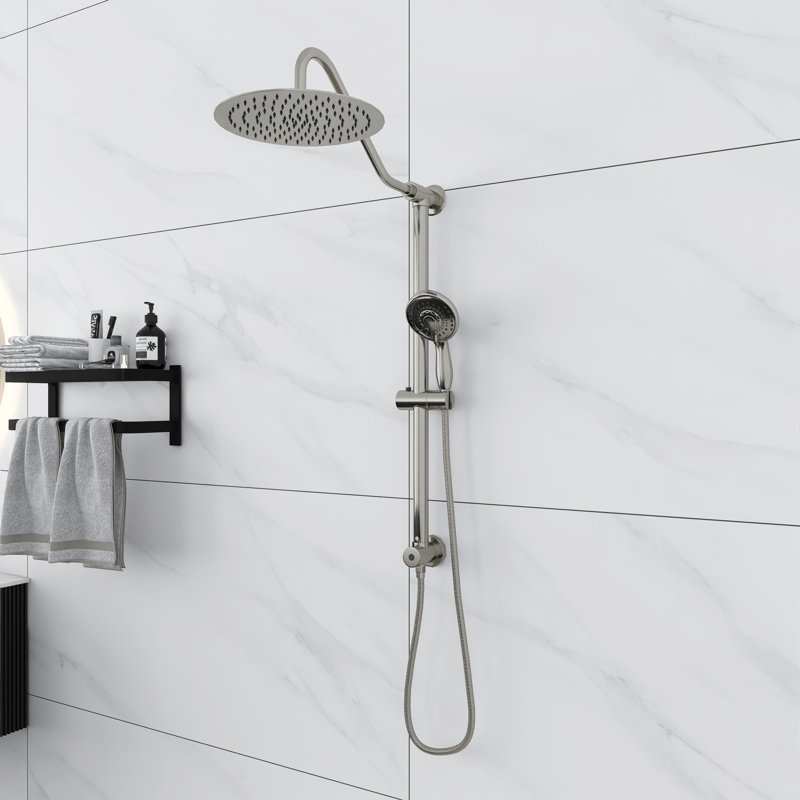 Modern Round Shower System, Rain Shower Head with Handheld Spray, Shower Faucet Set, Brushed Nickel