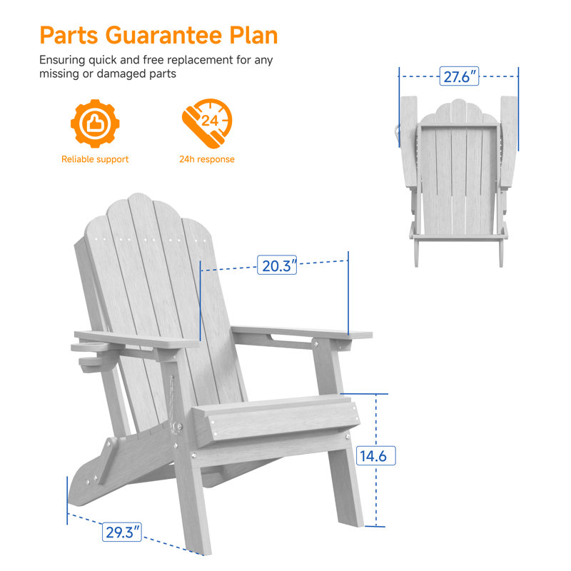  Ergonomic Folding Adirondack Chair with Cup Holder, All-Weather Patio Adirondack Chair for Outdoor, Easy Assembly, White