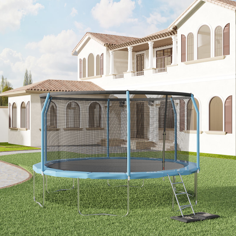 12 ft Blue Round Trampoline with Enclosure and Ladder