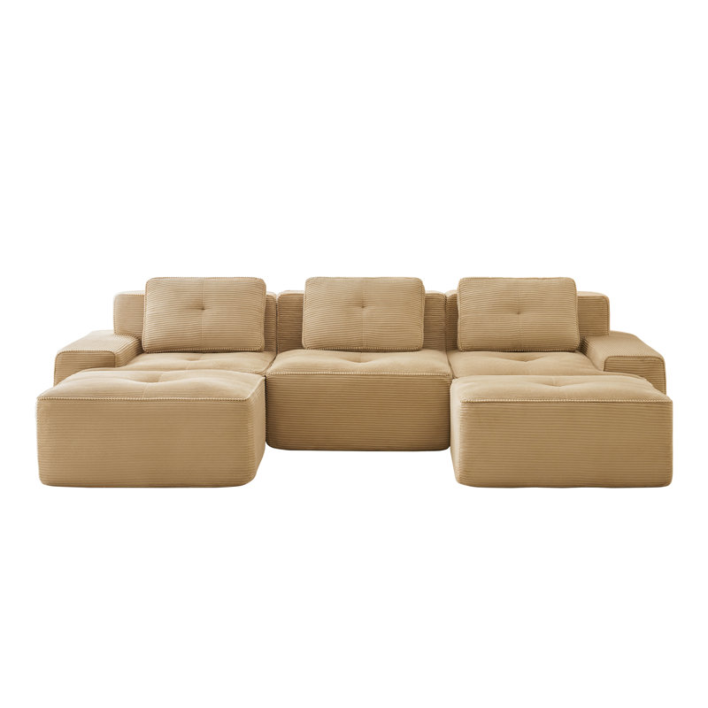 117" Modern U-Shaped Modular Sectional Sofa For Living Room, 32.7" H x 117.3" W x 69.7" D, Camel, 3