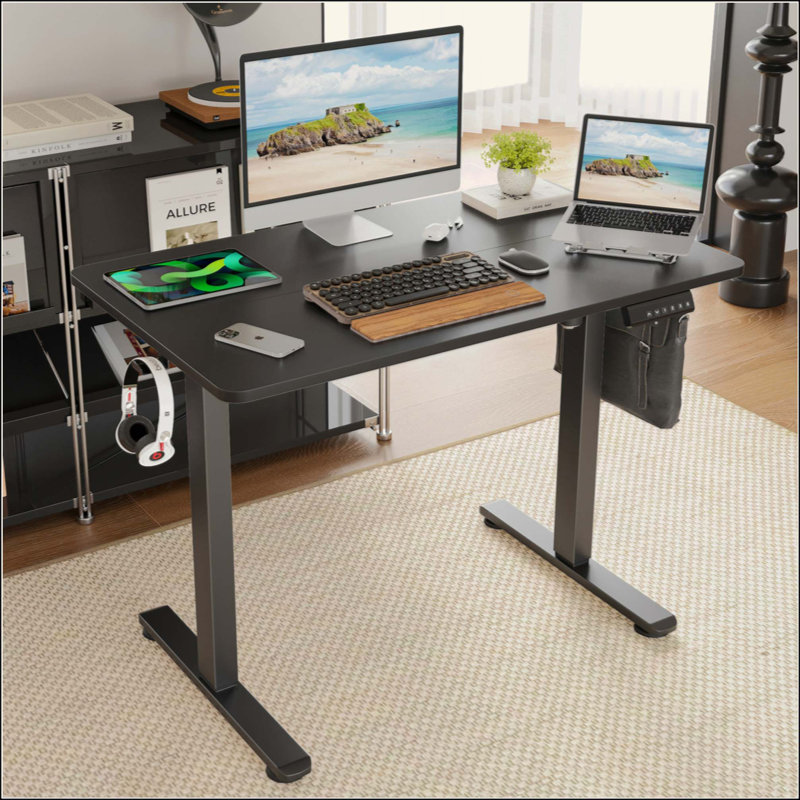 Bureau de travail électrique à hauteur réglable, Noir, Noir, H 47 po x l 40 po x P 24 po