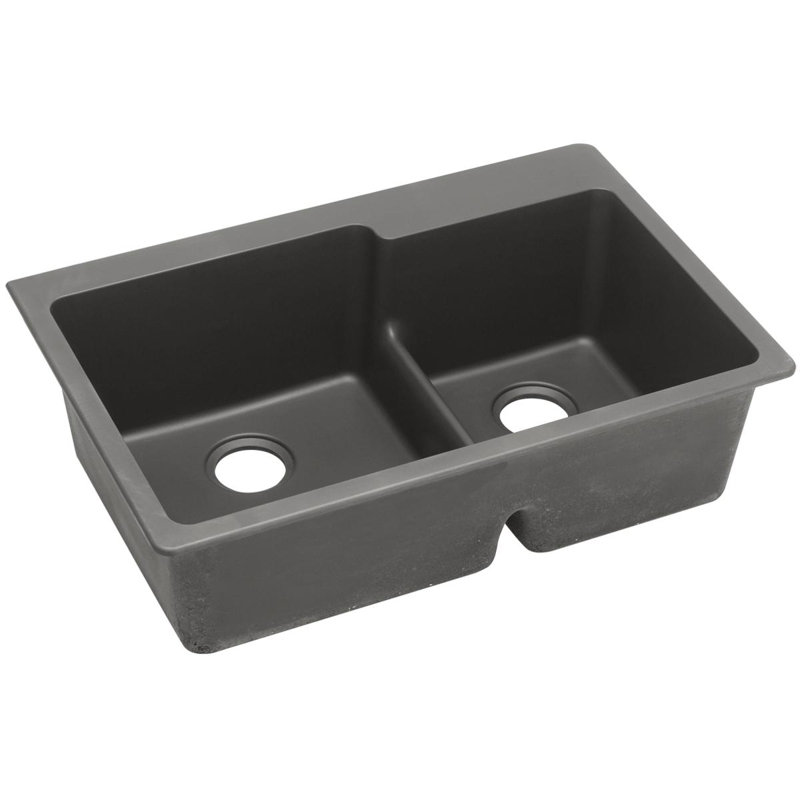 Quartz Classic 33" L x 22" W Double Basin Top Mount Kitchen Sink with Aqua Divide, Mocha
