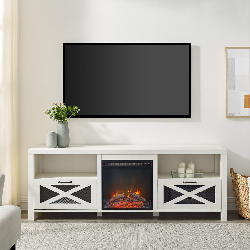 Tansey 70" Media Console with Electric Fireplace, Brushed White