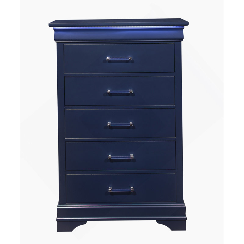 Commode verticale en bois manufacturé avec 5 tiroirs, Bleu