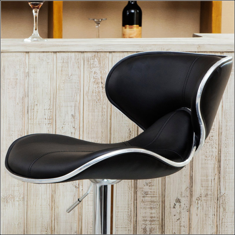 Adjustable Swivel Barstool With Chrome Base, Black