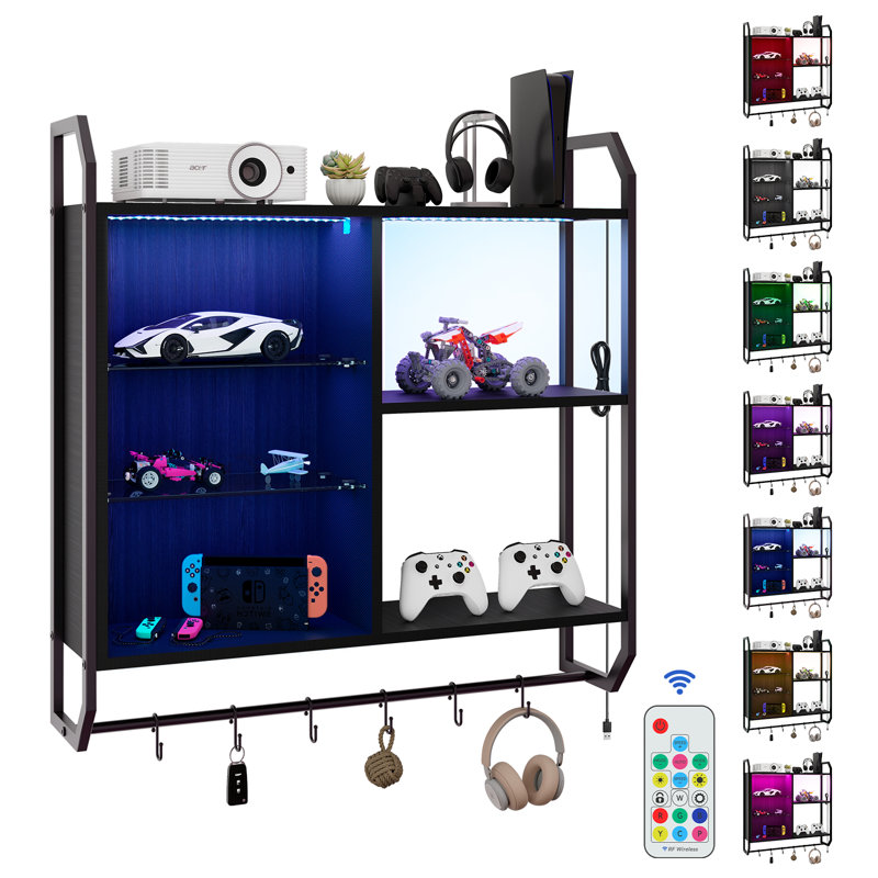 Demiterus 80cm H x 82.5cm W Iron Floating Bookcase, Wall Mounted Storage Rack, Display Cabinet, Matte Black