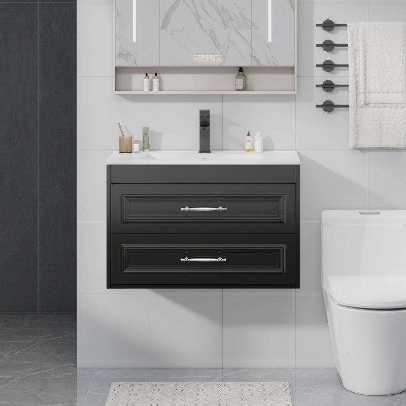 Ensemble de meuble-lavabo simple avec comptoir en céramique, Noir, H 19,5 po x l 24 po x P 17,9 po