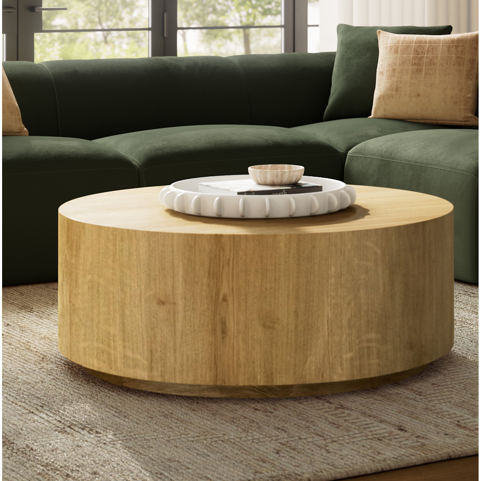 Taryn 42" Drum Coffee Table, Light Brown