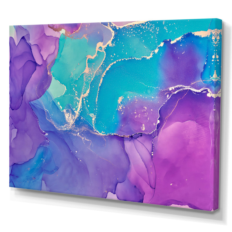 Mauve et bleu liquide Art IV - reproduction d'art moderne sur toile, H 34 po x l 44 po, Toile tendue