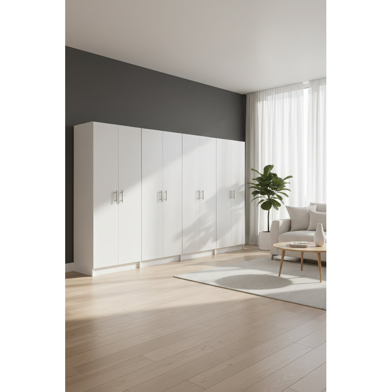 Armoire de rangement polyvalente blanche Modex (ensemble de 4 pièces), 70,9 po H x 126 po L x 15,7 po P, Blanc