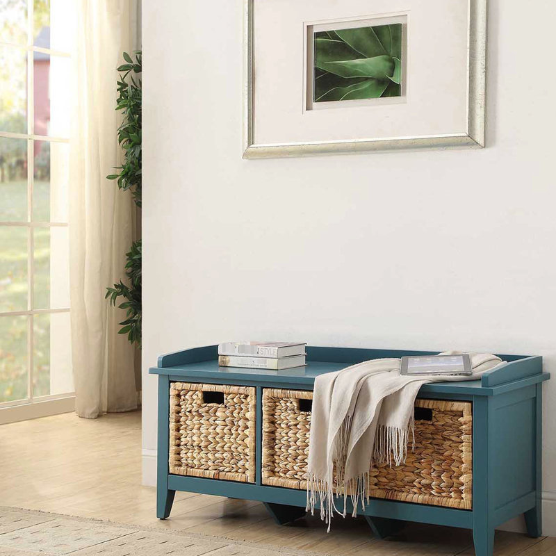 Banc de chambre en bois sarcelle avec rangement de tiroir - Polyvalent et fonctionnel