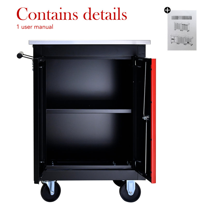 Multi Tool Cart With 20.63*12.99*25.16Inch Size - Black&Red Steel Cabinet, 21.64*13.79*31.42Inch