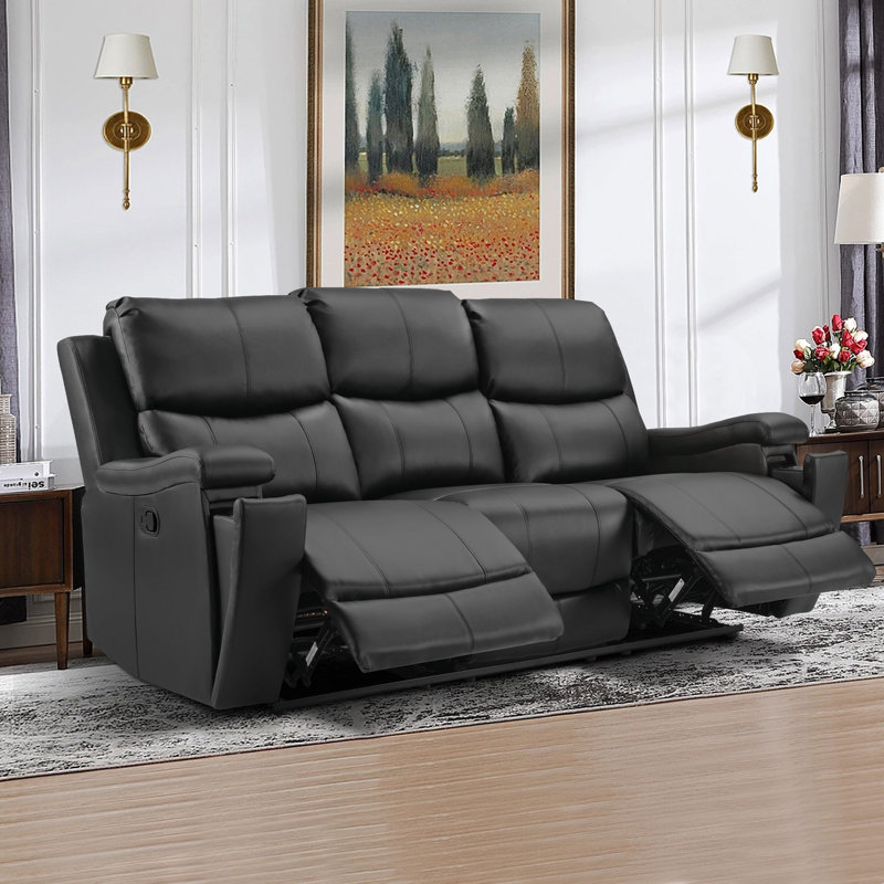 Canapé inclinable manuel en cuir végétalien de 81,6 po Westwick Ilkeston, Similicuir noir en microfibre