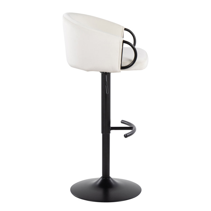 Set of 2 Adjustable Black Metal and Cream Velvet Swivel Barstools