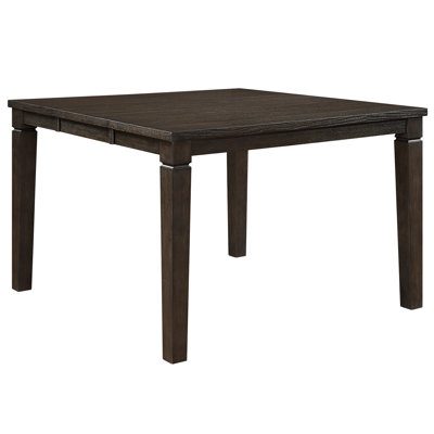 Table de salle à manger carrée foncé à hauteur de comptoir, rallonge amovible, style classique, 6 places, dans la cuisine et pour les espaces
