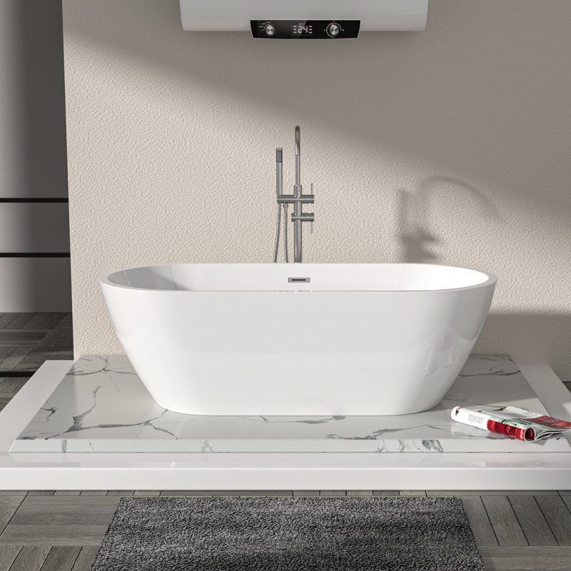 Baignoire de trempage autoportante en acrylique 67 "avec bonde escamotable avec trou de trop-plein 67 po. Charme intemporel. Confort inégalé.