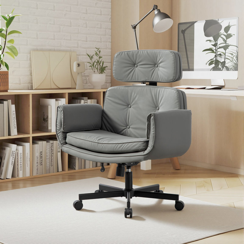 Cross-Legged Office Chair With Adjustable Armrests, Seat Height & Removable Headrest, Gray