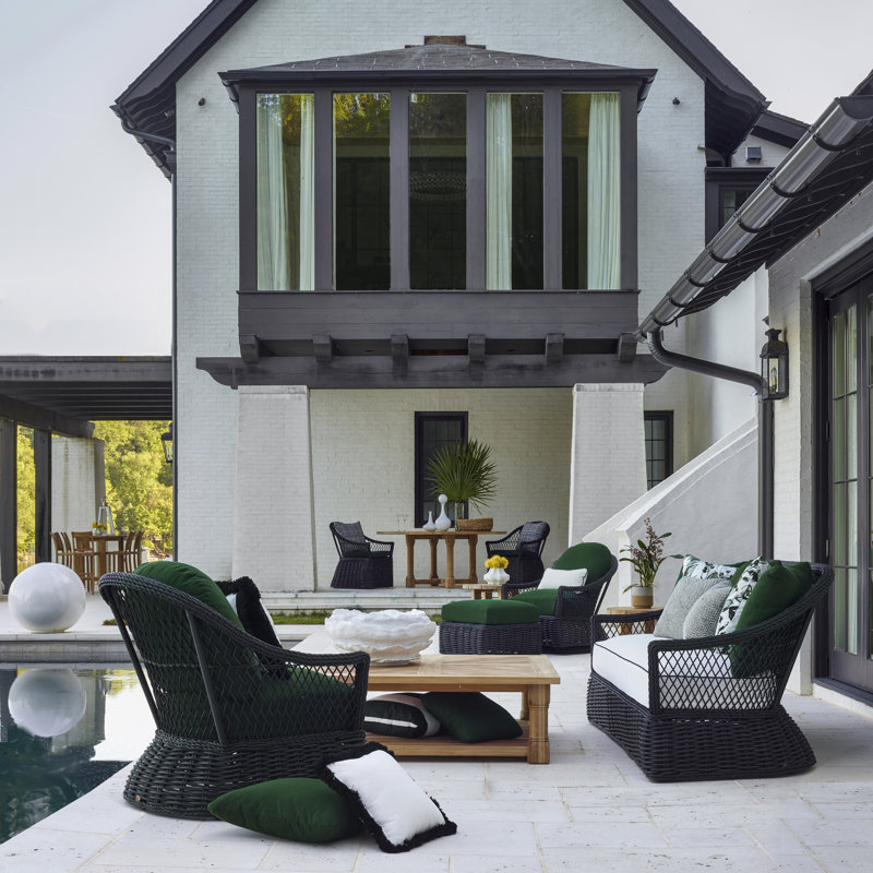 Soho Patio Chair with Cushions, No Welt, Black, Linen Forest