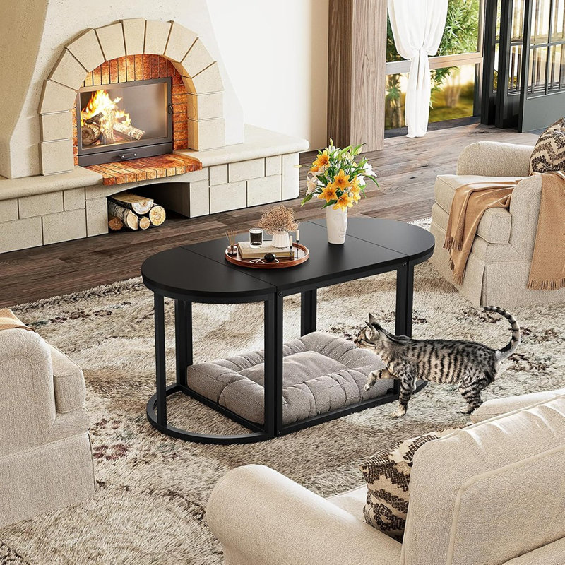Ensemble de table basse ovale 3 pièces, table de salon moderne avec 2 tables de bout, petite table centrale avec cadre en métal pour la maison, noir