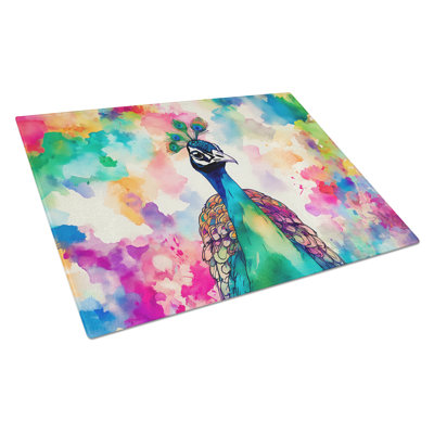 Hippie Animal Peacock Glass Cutting Board