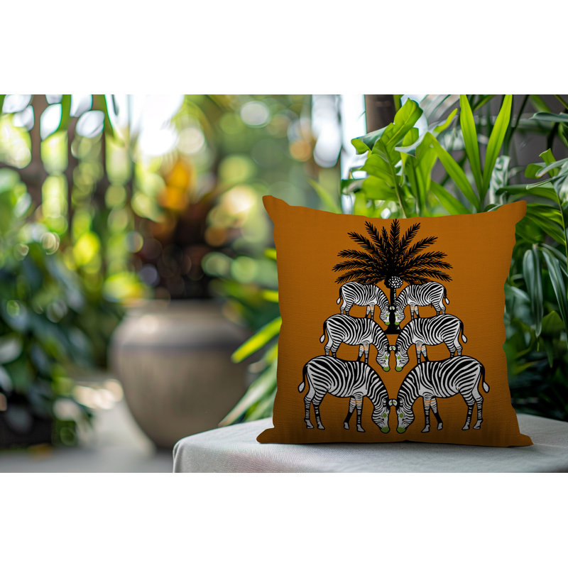 Oreiller carré réversible intérieur / extérieur Camo Zebra, H 19 po x l 19 po x P 5,25 po, Orange