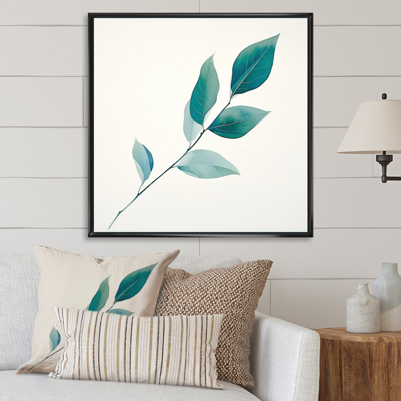 «Teal Tranquility Leaf Expression» sur toile, H 24 po x l 24 po x P 1 po, Cadre flottant noir