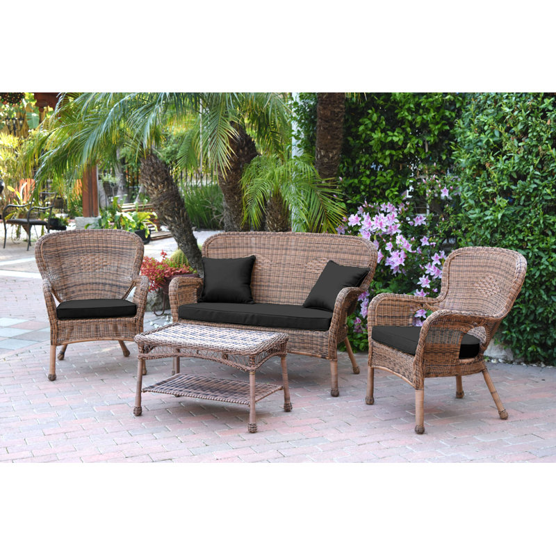 Bellas 4 Piece Sofa Set with Cushions, Black, Honey