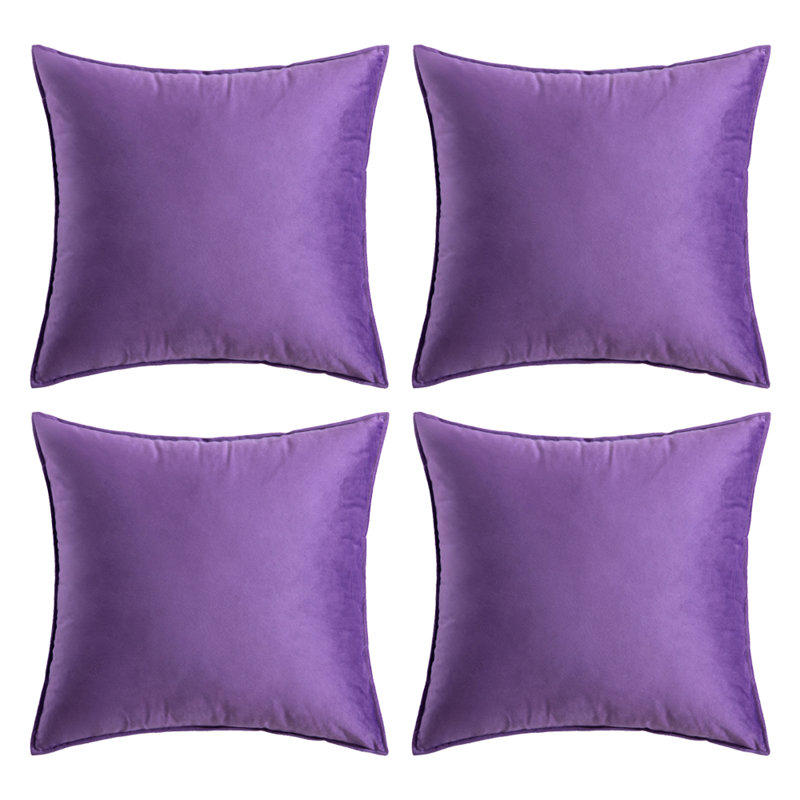 Set Of 4 Throw Velvet Cushion Covers, 20"H x 20"W, Violet