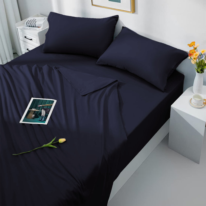 Laurne 200 Thread Count Microfiber Brushed Deep Fitted Bed Sheet, Kingsize (5'), Navy Blue
