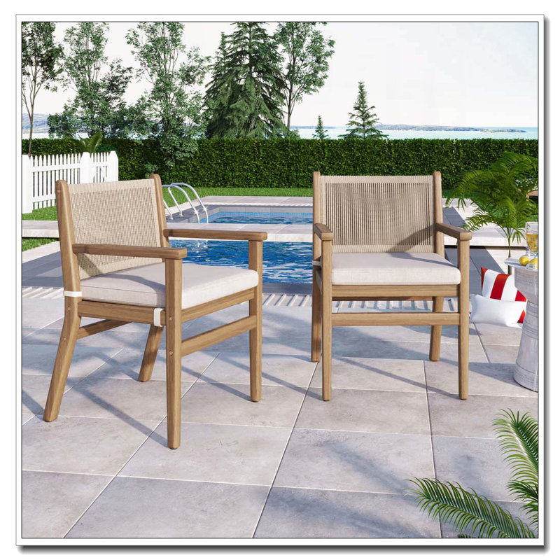 Outdoor Patio Acacia Wood Patio Armchair with Rope Design, Light Brown