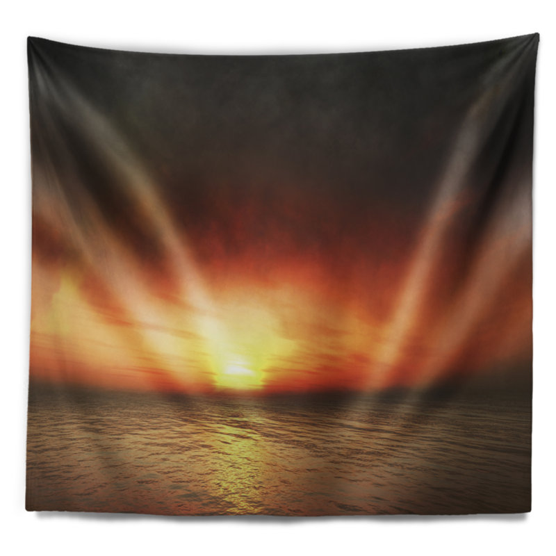 Tapisserie Fiery Sunset Beach sous un ciel nuageux, H 78 po x l 92 po