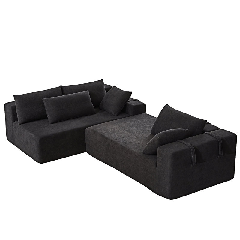 Upholstered Sectional Sofas, Left Hand Facing, Black Chenille