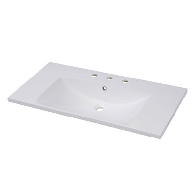 Lavabo de salle de bain 36 po x 18 po à trois trous (entraxe de 8 po), comptoir de salle de bain en résine avec trop-plein, vasque rectangulaire encastrée idéale pour les petits espaces, blanc