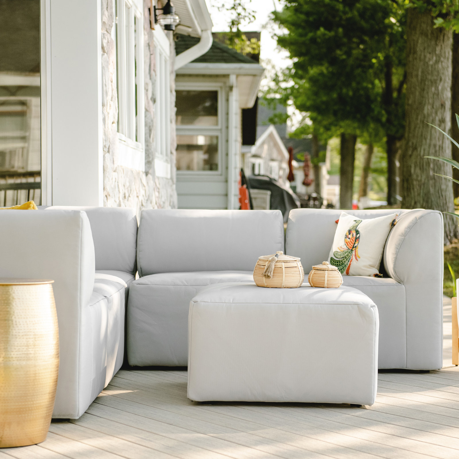 Patio 124" Patio Sectional, 6, Light Gray