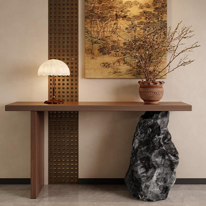 Table d'entrée en bois massif de style médiéval., H 31,5 po x l 47,2 po x P 11,8 po