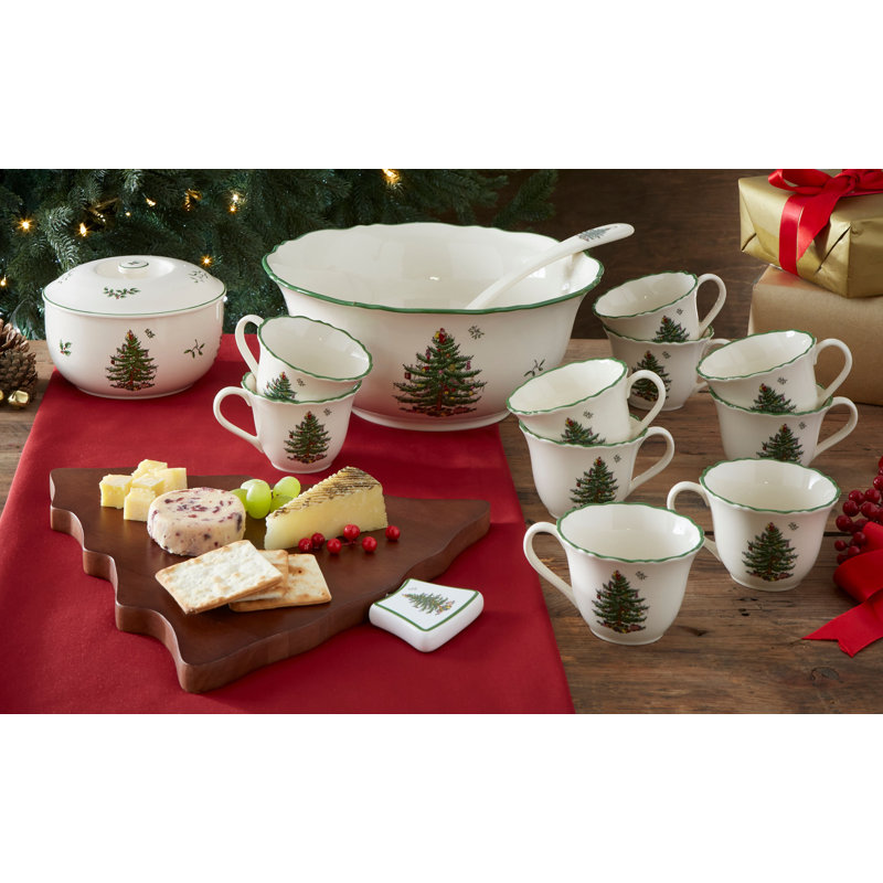 Spode Christmas Tree 10 Pc Punch Bowl W/Cups&Ladle