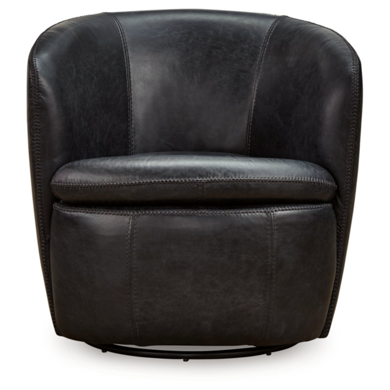 Gradel Swivel Chair, Black Genuine Leather