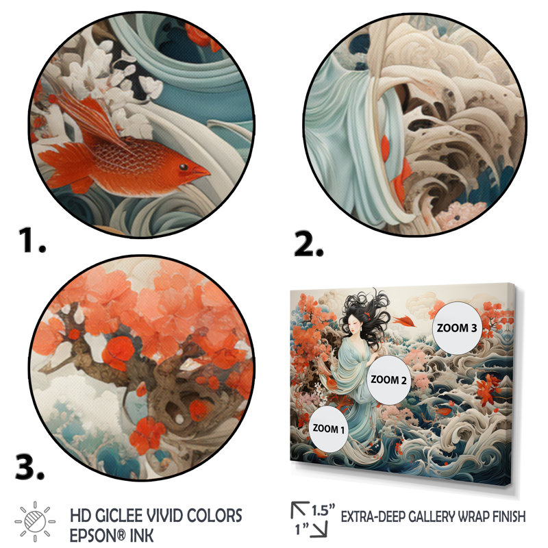 «China Art Silk Emb broderie», reproduction d'art sur toile encadrée, H 34 po x l 44 po x P 1,5 po, Cadre flottant noir