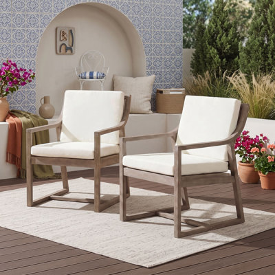 Chaise de patio d'extérieur en bois d'acacia avec coussin et accoudoirs amovibles