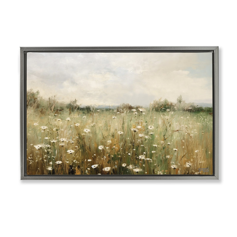 Toile flottante encadrée Country Daisy Field par Roozbeh Bahramali, Cadre flottant gris lustré, H 17 po x l 25 po