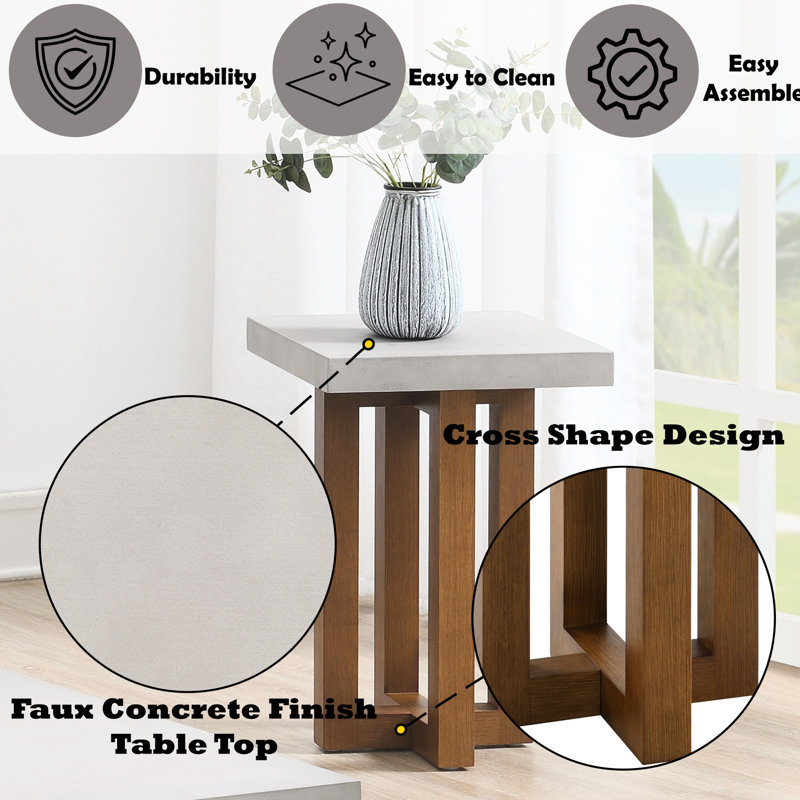 Élégante table de bout en noyer avec surface en faux béton - Rehaussez l'esthétique de votre maison