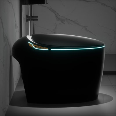 Yingze Luxury Smart Toilet with Bidet, Elongated One-Piece Toilet with Auto Flush, Heated Seat & Dryer, LED Night Light, Side Button & Remote Control, 1.28 GPF