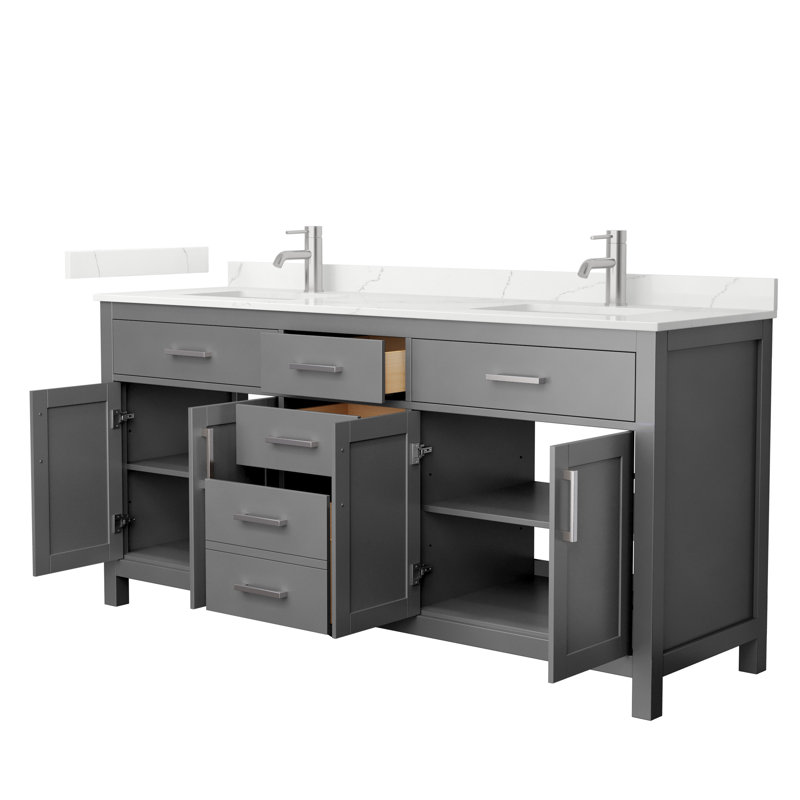 Beckett 72" Freestanding Double Bathroom Vanity with Quartz Top, Brushed Nickel, Giotto Quartz, Dark Gray