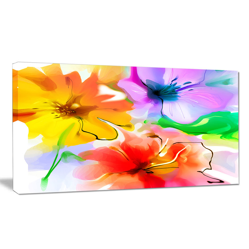 Colorful Floral Sketch Frameless Canvas Wall Art, 40" x 30"