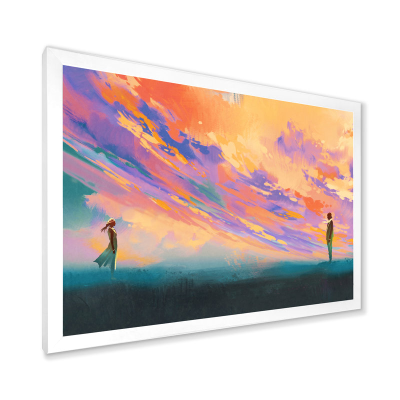 Jeu vidéo Fantasy Couple In Love - Décoration murale moderne sur toile, H 24 po x l 36 po x P 1 po, Cadre photo blanc
